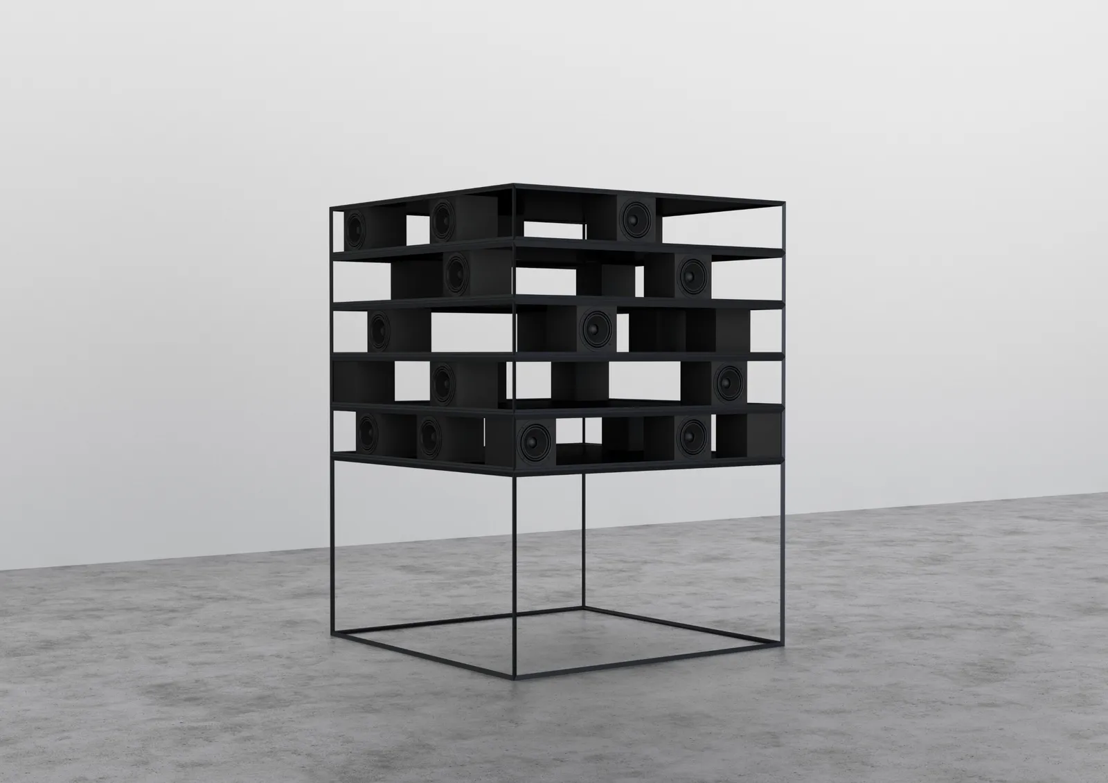 Sound Sculpture, cube structure with speakers